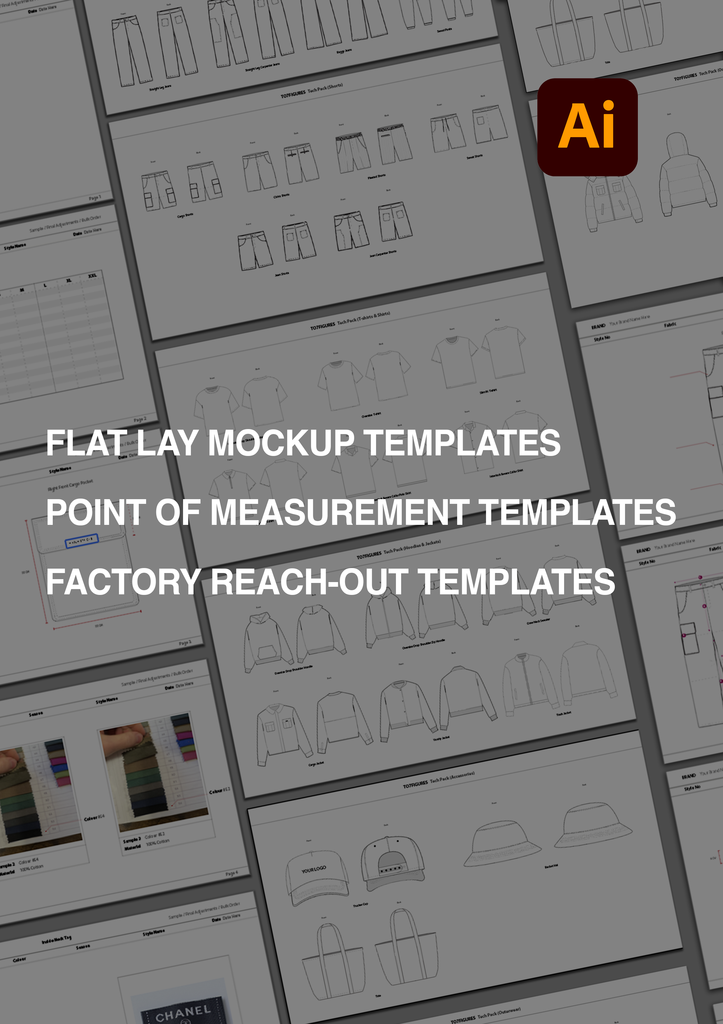 Tech Pack 60+ Vector Flatlay Drawings + Extras - To7Figures