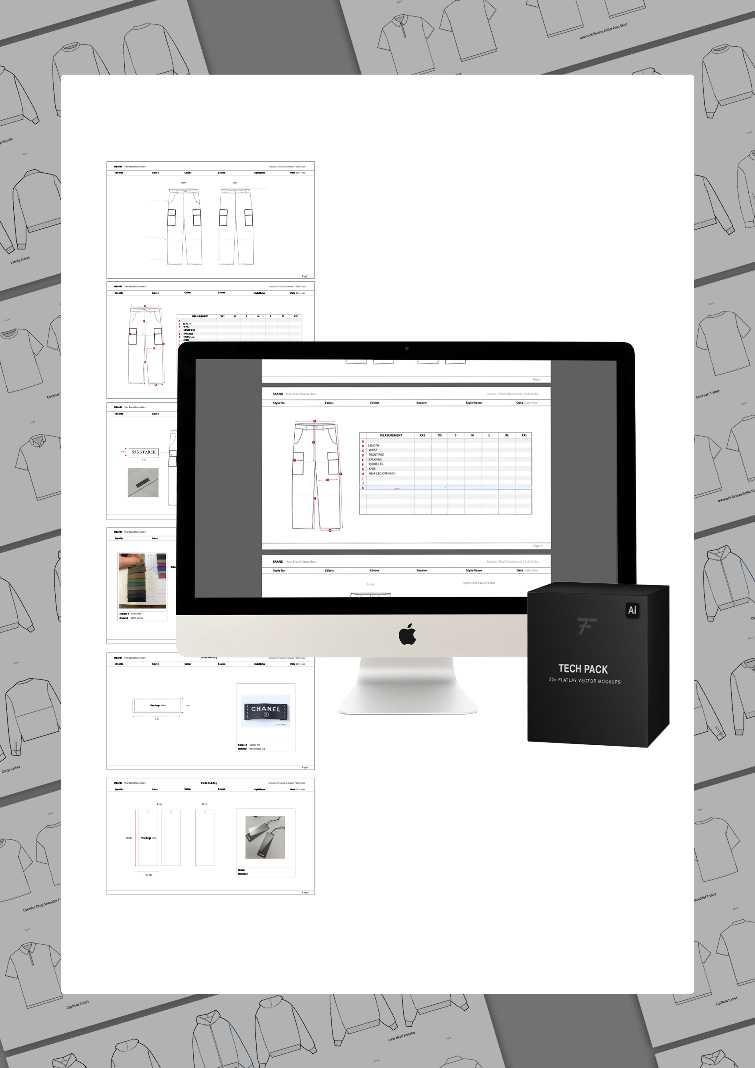 Tech Pack 60+ Vector Flatlay Drawings + Extras - To7Figures